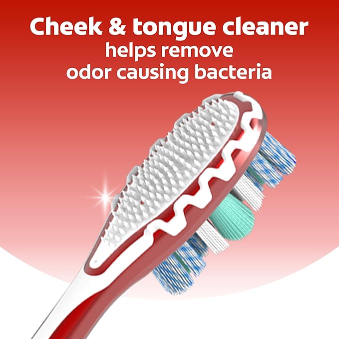 Colgate 360 Optic White Advanced Whitening Toothbrush, Adult Medium Toothbrush with Whitening Cups, Helps Whiten Teeth and Removes Odor Causing Bacteria, 2 Pack