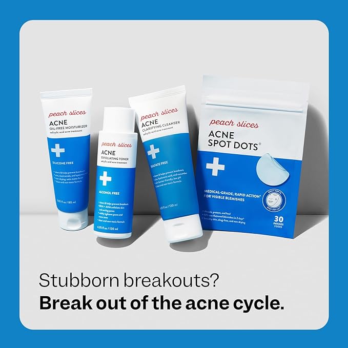 Peach Slices - 3-Step Acne Starter Kit (3 Products) - Skin Care Set - 1 Toner, 1 Cleanser, 1 Oil Free Moisturizer - 2% Salicylic Acid & Botanicals - Vegan & Cruelty Free - Korean Skin Care & Beauty