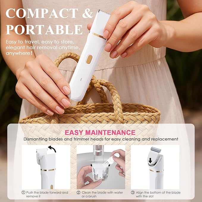 Bikini Trimmer for Women - 5 in 1 Electric Razors for Ladys Pubic Facial Nose Body Leg Hair Removal, Waterproof Electric Shaver for Women Private Area Sensitive Skin, Personal Hair Trimmer