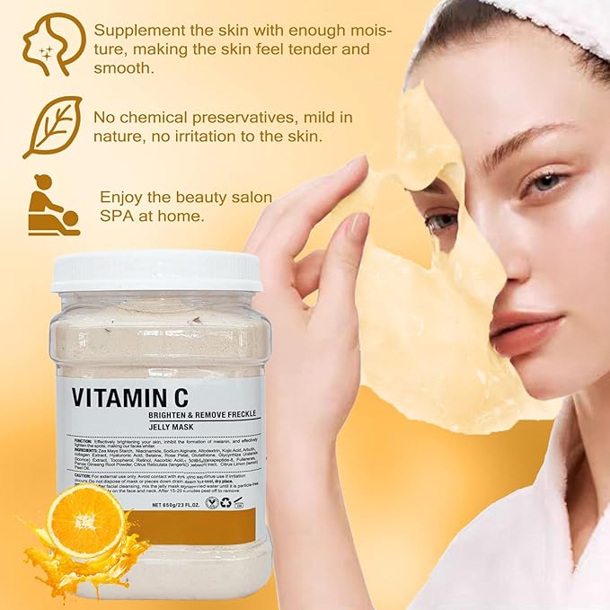 Jelly Mask for Facials Professional Natural Gel Face Masks, Hyaluronic acid Hydrating Rubber Mask Jar Face Mask SkinCare 23 Fl Oz (Vitamin C)