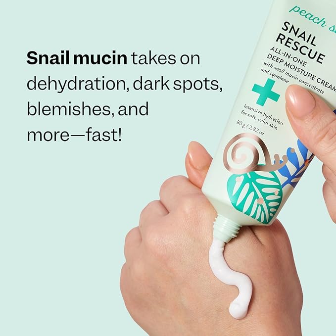 Peach Slices - Snail Rescue All-in-One Deep Moisture Cream (2.82 oz) - Snail Mucin - Intensive Hydration, Soft Skin - Squalane, Hyaluronic Acid & Cica - Vegan, Cruelty Free, Korean Skin Care & Beauty