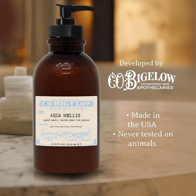 C.O. Bigelow Aqua Mellis Hand Wash, Iconic Collection Liquid Hand Soap with Shea Butter, Glycerin, Aloe Vera, 10.5 Fl Oz