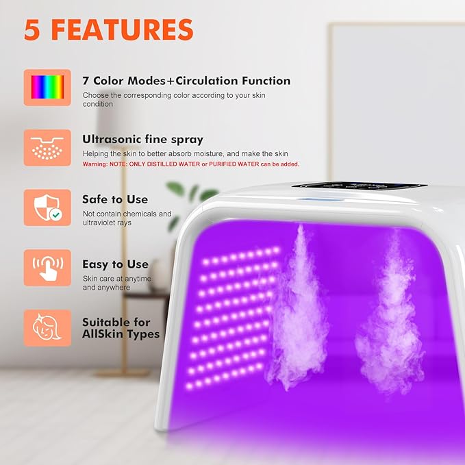 Holsn LED Light Therapy for Face Body with Spray 7 Color LED Face Mask Light Therapy,Cycle Therapy Light & Time Preset & Adjustable LED Brightness Red Light Therapy Face Mask Beauty Salon Home SPA