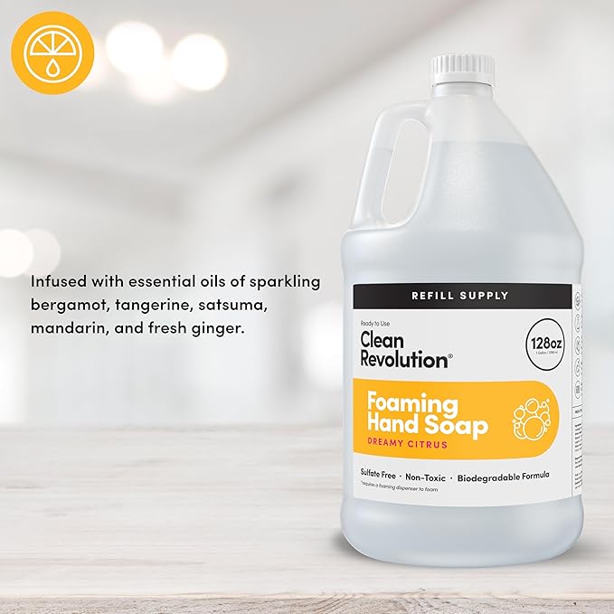 Clean Revolution Foaming Hand Soap Refill Supply Container, Ready to Use Formula, Gluten Free, Dreamy Citrus Fragrance, 128 Fl. Oz, 4 Pack