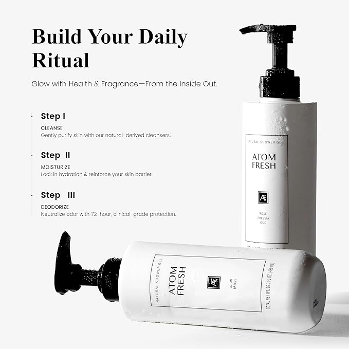 Atom Fresh Sulfate Free Body Wash for Sensitive Skin, Rose Fressia Oud Scented Natural Body Shower - Moisturizing Shower Gel & Gentle Cleanser for Women's Body Care, 16.2 oz Luxury Beauty Products