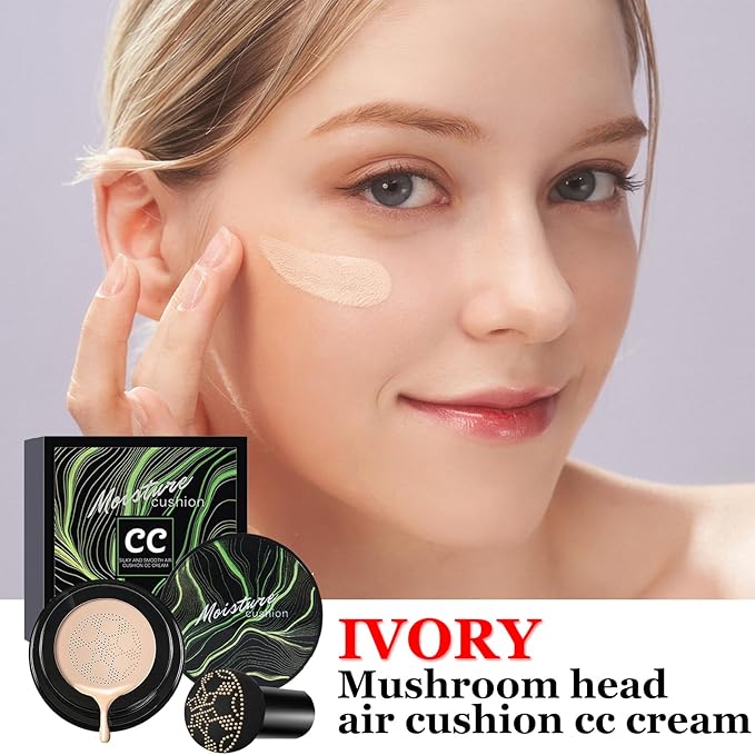 CAHIUYOA Mushroom Head Air Cushion CC Cream BB Cream Mushroom Head Foundation Full Coverage Foundation Makeup Long Lasting Moisturize Matte Concealer - 01 LIvory