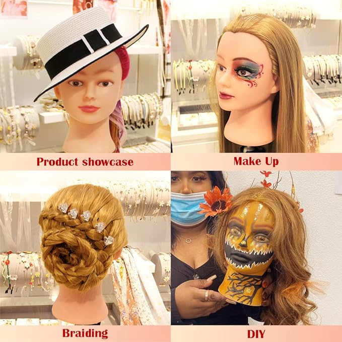 FABA Mannequin Head with Hair 26"-28" Doll Cosmetology Practice Braiding with Free Clamp Holder