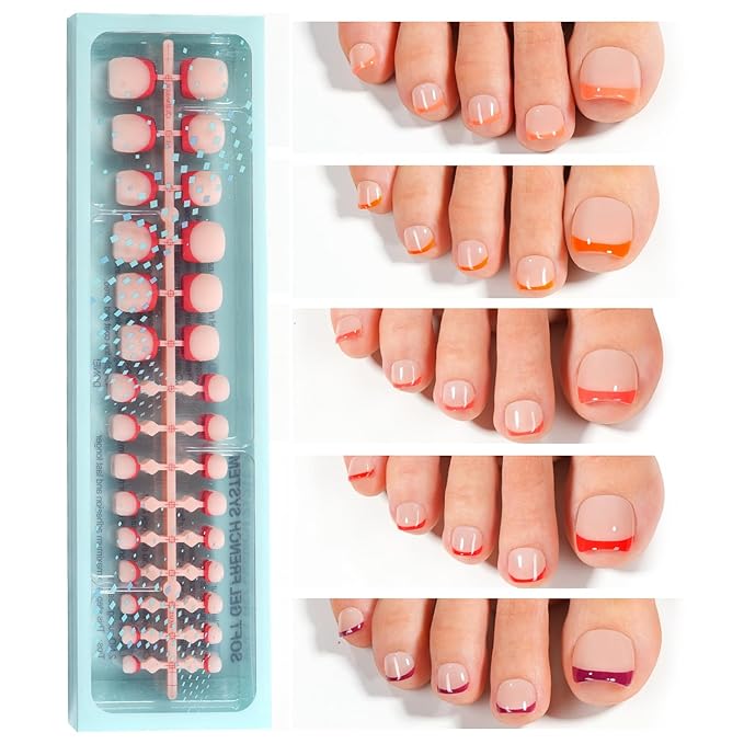 Vansiho Red French Tips Press on Toenails Short, Toenail Press on Square for Women, Soft Gel Fake Toenails, Acrylic Nails Soak off Toenail Home DIY 15 Sizes