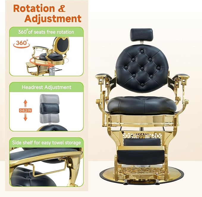 Barber Chair Hair Salon Chair,Heavy Duty 700 LBS, for Hair Stylist Barber Beauty Tattoo Massage(Golden Black)