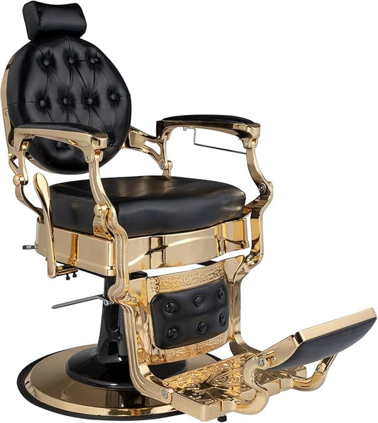 Retro Barber Chair Heavy Duty Professional Salon Chair Reclining, Hydraulic All Purpose Hairdressing Chair for Hair Stylist, Barbershop Beauty Spa Shampoo Equipment, Gold&Black