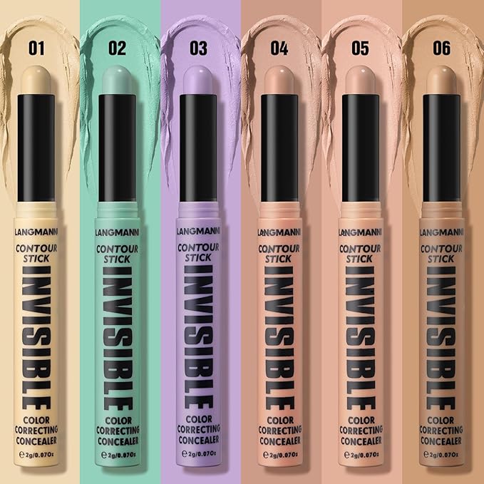 LANGMANNI Multi-Use Face Contour Stick,Highlighter & Concealer Stick, Combo Use For Correcting Color Balancing (#03+#04 Lavender+Dark Peach)