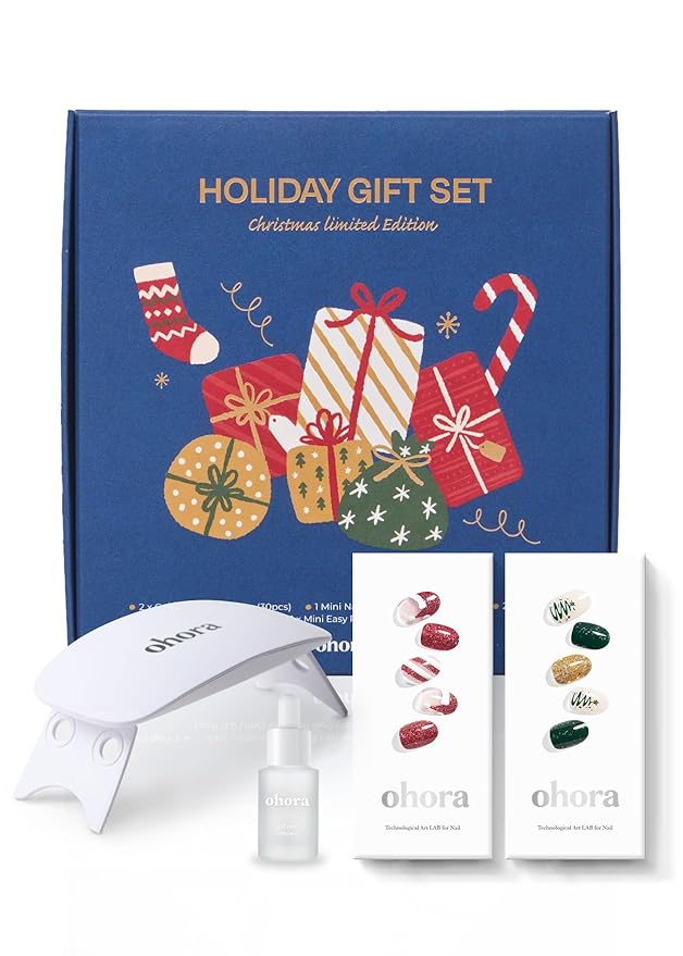 ohora Semi Cured Gel Nail Strips ([2025 Christmas Set] N Santa Cane & N Christmas Magic) - Works with Any Lamps, Salon-Quality, Long Lasting, Easy to Apply & Remove