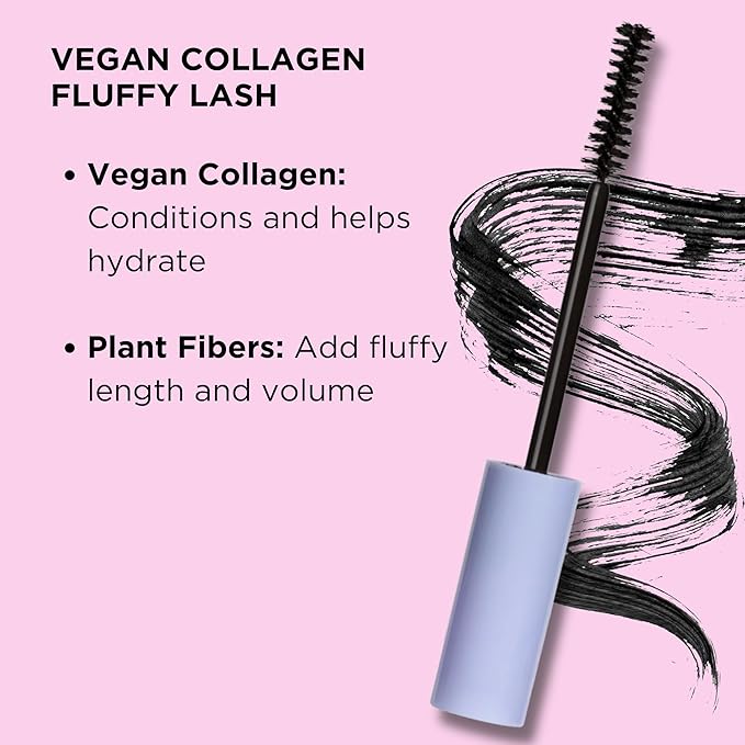 Pacifica Vegan Collagen Fluffy Lash Mascara – Black Thickening & Lengthening Mascara with Plant Fibers, Full Fluffy Lashes, Vegan & Cruelty-Free, 0.24 oz