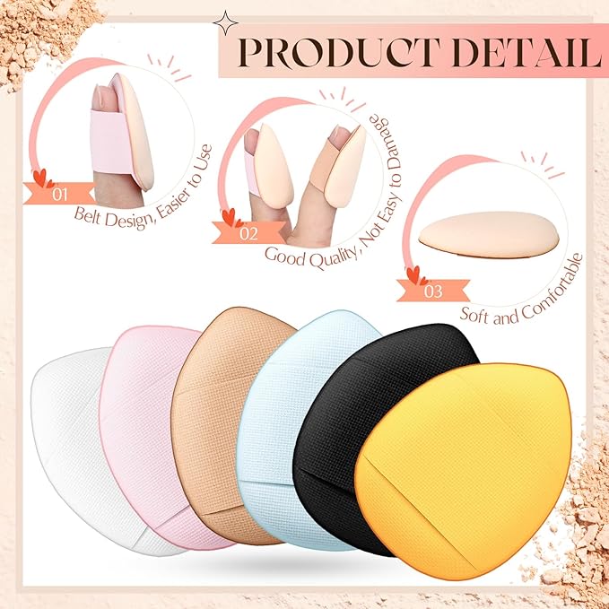 72 Pcs Finger Powder Puff Mini Makeup Sponge Soft Beauty Makeup Blender Puff for Foundation, Face Powder, Under Eye Setting, Concealer, Repair Cream, Cosmetic Tool (Cute Colors)