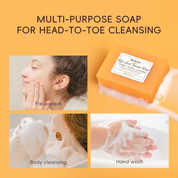 Kojic Acid Turmeric Soap, Dark Spot Remover for Face, Skin Care Sets, Facial Skin Care Products, Even Skin Tone, Moisturizing & Nourishing, 3 Pack+ African Net Sponge