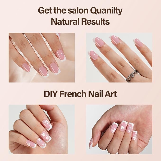150Pcs French Gel Nails, Vansiho French Tip Press on Nails Pink, Short Square Nail Tips, Soft Gel Nails False Nail, Acrylic Fake Nails for Nail Art DIY 15 Sizes
