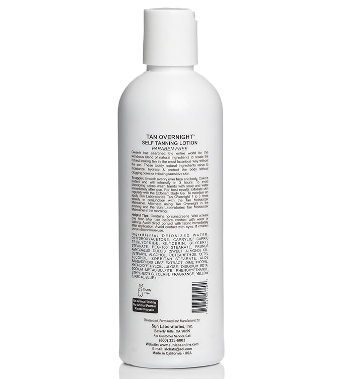 Sun Laboratories By Giesee Tan Overnight Self Tanning Lotion 8 oz 2 Pack, Self Tanning Lotion, Self Tanner, Tanning Lotion, Odorless, Non-Toxic, Medium, Light & Fair Skin, Face & Body