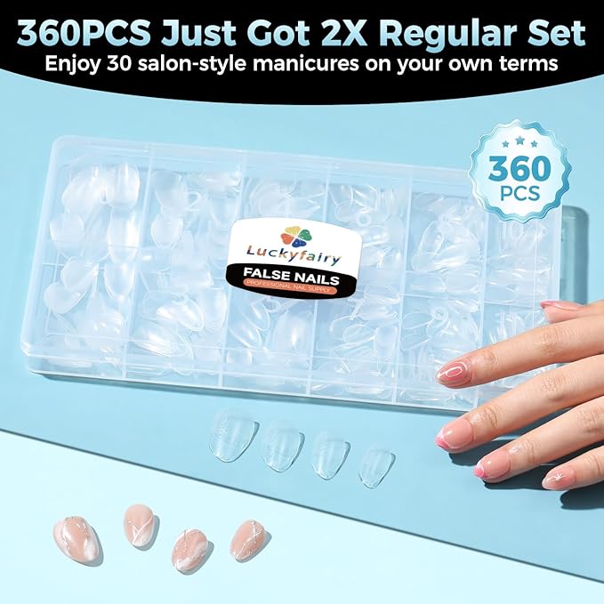 Extra Short Almond Nail Tips, 360pcs Soft Gel Pre-Shaped Acrylic XS Fake Nails, Half Matte Full Cover Clear Press on Flase Nail Tips for Extension Manicure Home DIY 12 Sizes Gelly Tips