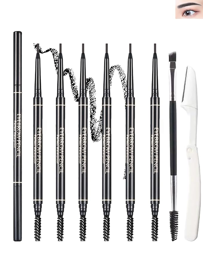 6 Pcs Waterproof Eyebrow Pencil Black Set,Ultra Fine Professional Eyebrow Retractable Pencil Long Lasting Tinted Micro Brow Pen,Defines,Fills for Perfect&Tiny Brows Women Eye Makeup Gel Pencil-01