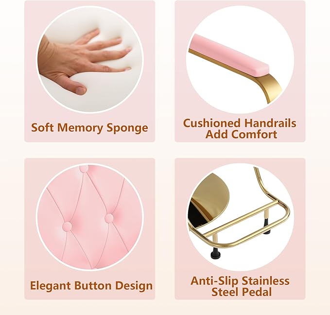 Barber Salon Chair for Hair Sylist, Hydraulic Salon Chairs, Height Adjustable Barber Chairs, Reclining Barber Styling Chairs, 360 Degrees Rotation Shampoo Chair for Barbershop (Pink)