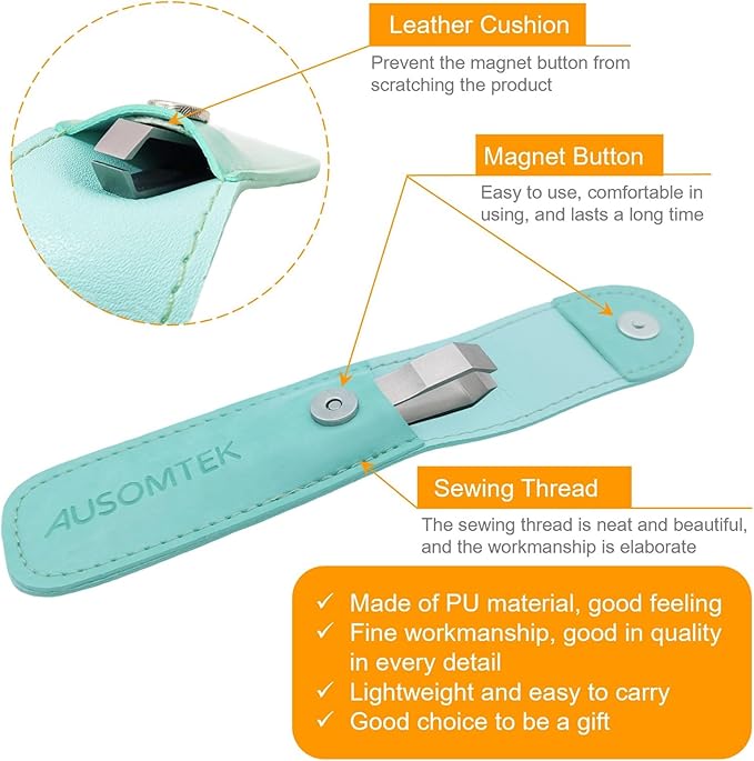 Beard & Hair Plucking Tweezers, Fine Eyebrow Tool, Stainless Steel, 10mm Tip, Anti-Slip Slot Design, Cyan PU Case