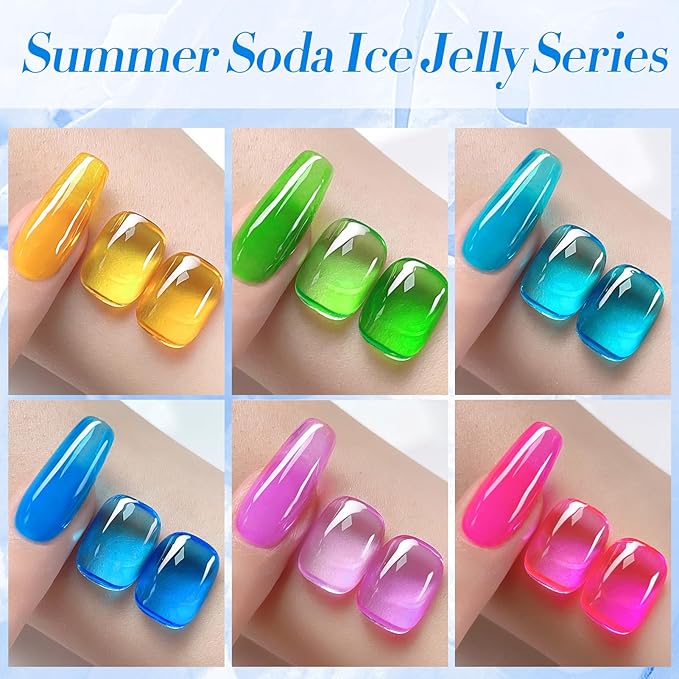 Born Pretty Jelly Gel Nail Polish Christmas Neon Gel Polish,Hot Pink Purple Blue Green Yellow 6Colors Translucent Effect,Soak Off U v LED Light Cure Nail Art Kit for Salon Manicure and DIY at Home
