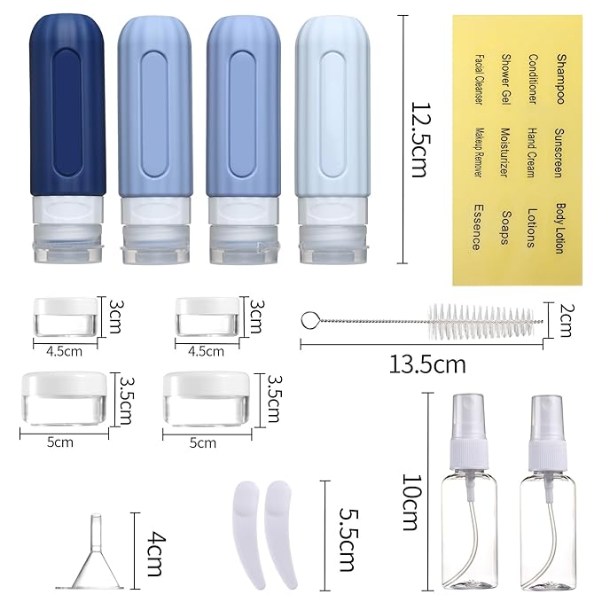 16 Pack Travel Bottles for Toiletries, Leakproof Travel Containers for Toiletries, TSA Approved Silicone Travel Accessories Squeezable Refillable 3oz for Shampoo Conditioner Lotion