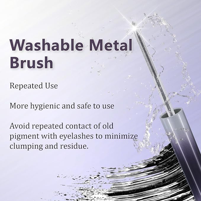 Iron Wand Mascara, Upgrade Black Washable Metal Mascara Wand, Added Fiber for 3D Curling Volume and Length, Waterproof Long Lasting, Smudge-Proof, No Flaking Makeup (1 Pcs)