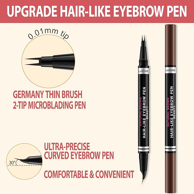 LAVONE Hair-Like Eyebrow Pen Makeup kit, Eyebrow Pencils for Women with Waterproof Microblading Eyebrow Pencil, Eyebrow Pomade, Eyeliner and Eyebrow Brush, Create Full, Natural Brows, Black
