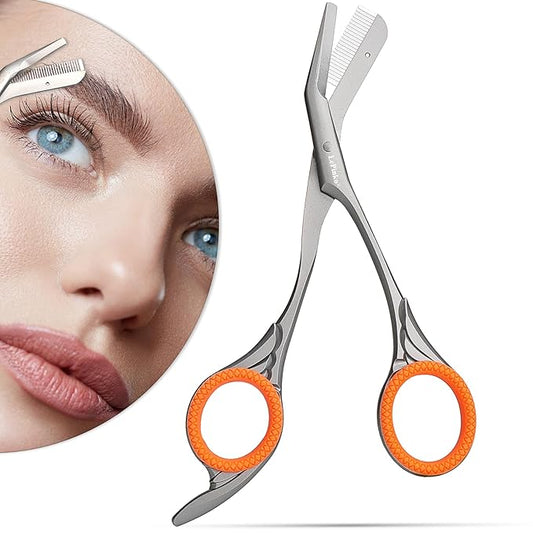 LePinko Eyebrow Trimming Scissors with Combs, Gifts For Men Women Stocking Stuffers, Gray