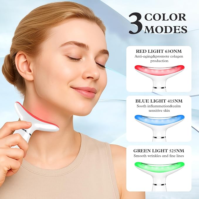 Face and Neck Massager for Face, Neck, Skin Lifting and Firming, Wrinkle and Dark Circles Reduction, Three Color Multi Mode Home Skin Care Facial Contour Tool and Neck Massager, White
