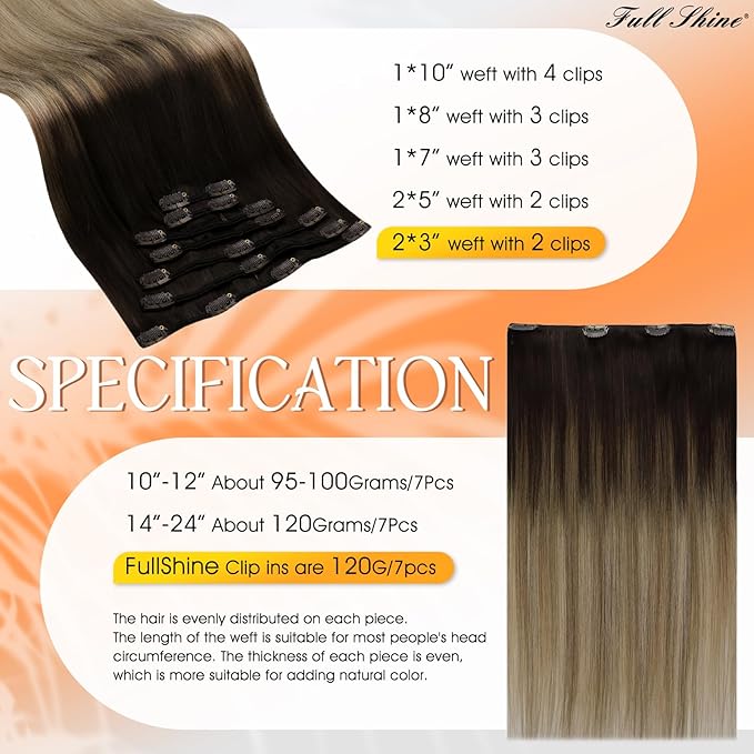 Full Shine Balayage Hair Extensions Real Human Hair Dark Brown to Medium Brown Mix Ash Blonde Clip in Hair Extensions Double Weft Short Hair Seamless Clip ins 12 Inch 95 G 7 Pcs