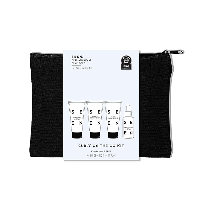 SEEN Curly On The Go Kit, Fragrance Free - Non-Comedogenic & Safe for Sensitive Skin - Sulfate-Free, Curl-Defining Styling Hair Bundle - Anti Frizz - Heat Protectant