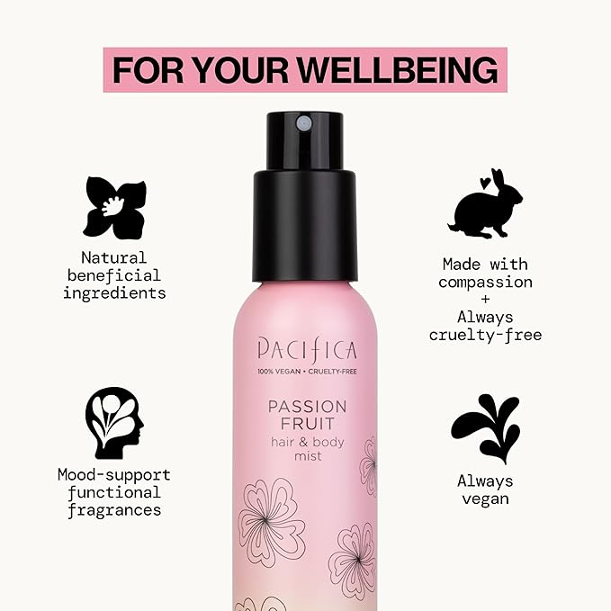 Pacifica Hair Mist Perfume & Full Body Spray for Women - Passion Fruit Body Mist Fragrance w/Pineapple, Orange Blossom, Vanilla, Sandalwood & Bergamot – Alcohol-Free, Vegan & Cruelty-Free, 5 oz