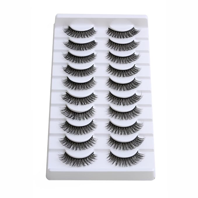 SUNWELL False Eyelashes 12mm Mink Lashes Natural Look 3D Faux Mink Eye Lashes Soft Reusable Luxury Volume Fake Eyelashes 10 Pairs Pack