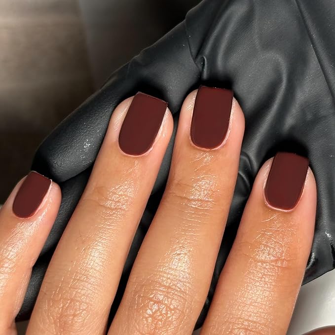 48Pcs Matte Burgundy Red Press on Nails Short Square, Dark Red Glue on Gel Nails, Acrylic Stick on False Nails for Women, Natural Handmade Extra Short
