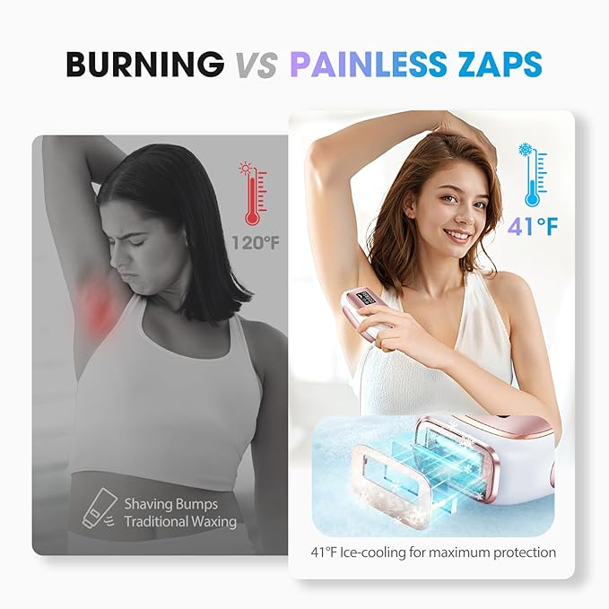 IPL Laser Hair Removal Device for Women & Men - Home 45°F Ice-Cooling Contact for Painless & Long-Lasting Results, 86% Hair Reduction in 3 Weeks for Full Body & Bikini Line, Rose Gold