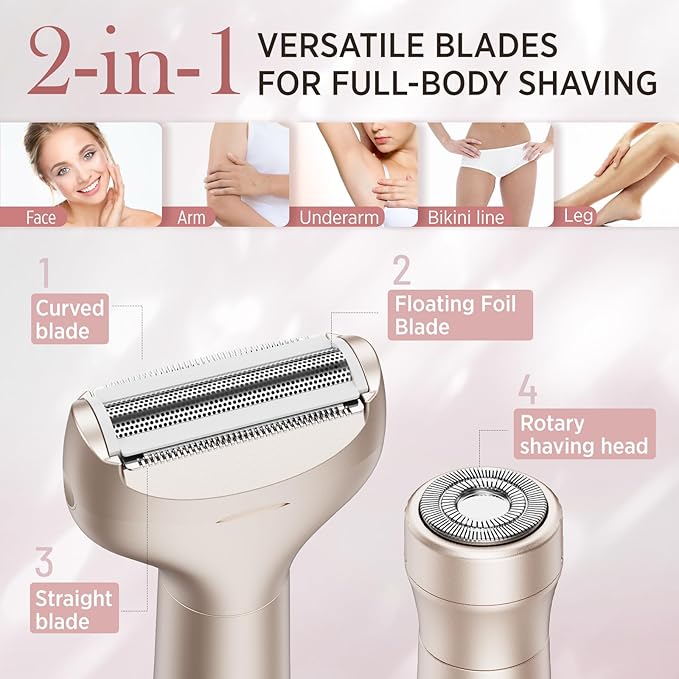 Electric Razor for Women Body: Electric Shaver Rechargeable for Face - Painless Hair Trimming for Bikini Legs Underarms - OC-A12