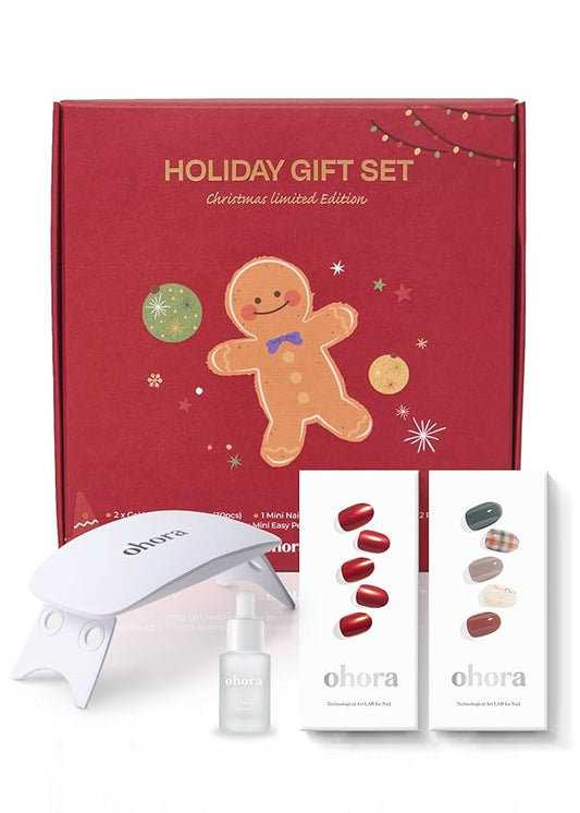 ohora Semi Cured Gel Nail Strips ([2025 Christmas Set] N Red Chrome & N Joy) - Works with Any Lamps, Salon-Quality, Long Lasting, Easy to Apply & Remove