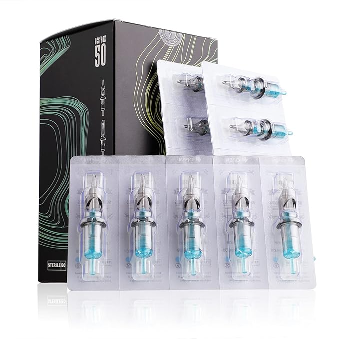 STIGMA Aquamarine Knight Tattoo Cartridges Assorted 50pcs of Round Liner #12 RL (1201RL 1203RL 1205RL 1207RL 1209RL) 0.35mm Disposable Tattoo Cartridge Needles EN02B-50KIT-Q
