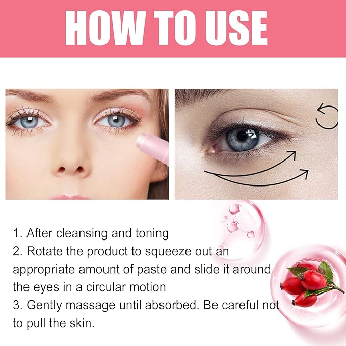 Rosehip Eye Cream Stick, Moisturizing, Hydrating, Lightens Lines and Dark Circles, Lifting, Firming