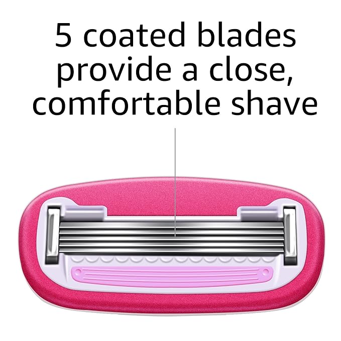 Amazon Basics Women's 5 Blade FITS Razor for Women, FITS Amazon Basics FITS Handle and Venus Handles, Includes 1 FITS Handle, 2 Cartridges & 1 Shower Hanger