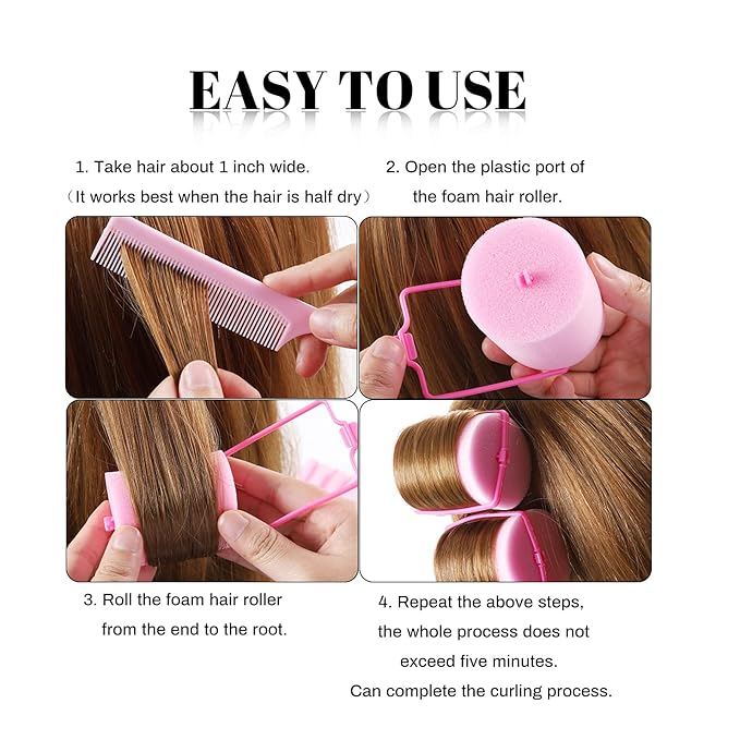 BEAUTIYAND Jumbo Foam Sponge Hair Roller Soft Sleeping rollers Curvy Wavy Hairstyle Curling Hair Styling Tools 24 Pieces Use For Long Hair Short Hair Ladies And Children 2"X2.75" (Pink)