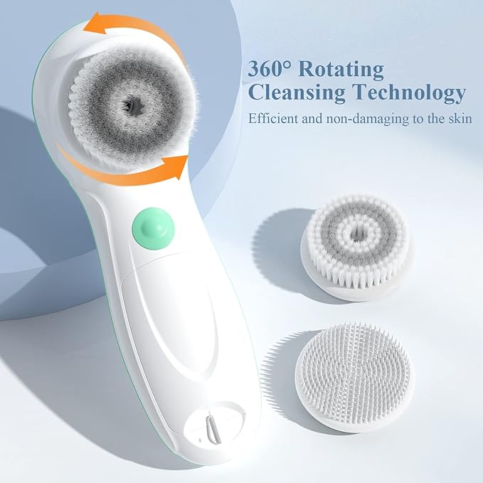 TOUCHBeauty Facial Cleansing Brush Electric, Face Cleansing Brush with Stand, 3 Brush Heads, 2 Speeds, IPX5 Waterproof, Battery-Powered, Suitable for All Skin Types, TB-0759D