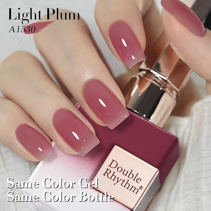 Double Rhythm 0.50 OZ Translucent Gel Polish Same Color Same Bottle Sheer Pastel Neutral Natural Milky 15 ML Jelly UV Nail Art DIY at Home (Light Plum-A1530)