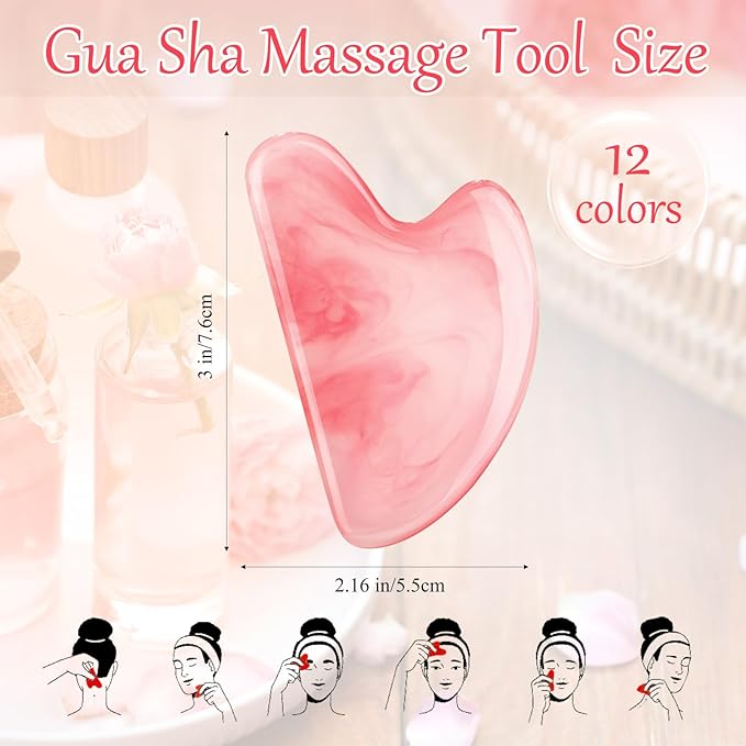 Sherr 12 Pcs Gua Sha Facial Tools Resin Heart Shaped Massage Guasha Tool for Face Guasha Board for Spa Women Body Skin Care Reduce Muscle Tensions, 12 Colors(Fresh Color)