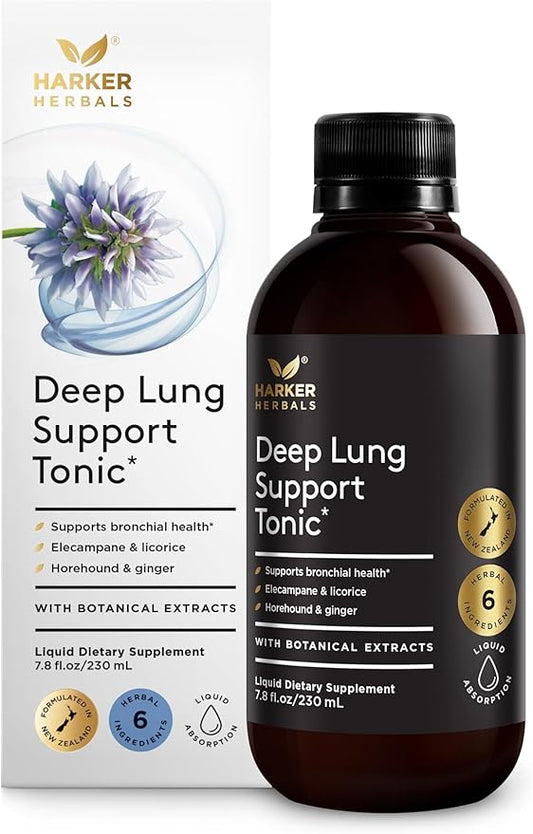 Deep Lung Support Tonic, Traditional Herbal Formula for Respiratory Wellness with Elecampane, White Horehound & Licorice Root, Liquid Absorption, Menthol Flavor, Plant-Based, 7.8 floz