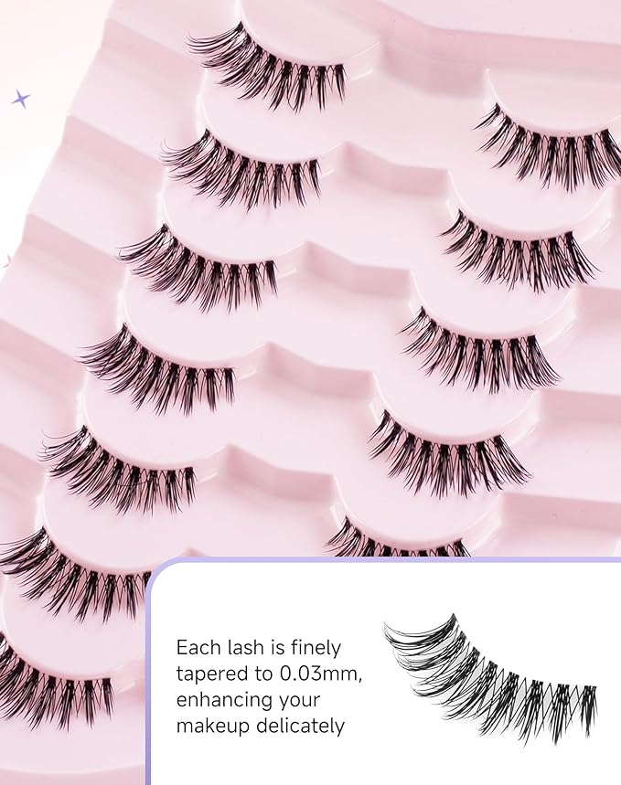 Manga Half Lashes Anime Spiky False Eyelashes Japanese Asian 3/4 Lashes Natural Wispy Fake Eyelashes 7 Pairs Pack Half-05