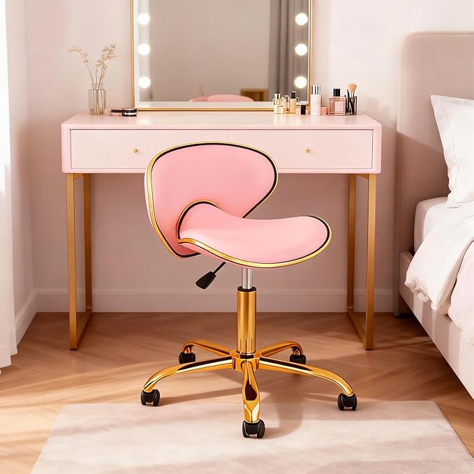 Rolling Stool with Back Support, Set of 2 Salon Stool with Wheels for Spa, Nail Tech and Hair Stylist, Height Adjustable Chair for Massage Beauty Makeup-Pink