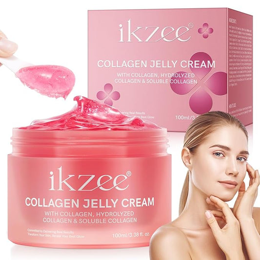 Collagen Jelly Cream - Instant Face Lift & 24h Hydration - Korean Skincare with Hydrolyzed Collagen - No Artificial Colors, 3.38 Fl Oz - Real Results, Transform Your Skin